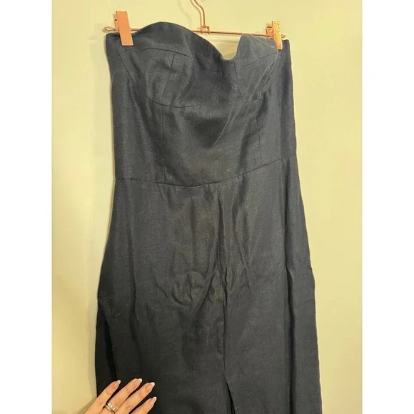 Reformation Black Linen Strapless Bustier Midi Dress with Front Slit - Picture 6 of 10